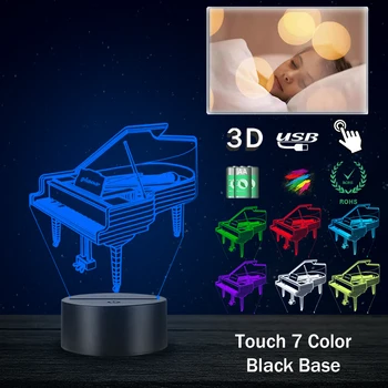 Creative Music Hudobné nástroje, Klavír 3D Lampa LED USB Náladu Nočné Svetlo Multicolor Spínač, Dotknite Diaľkové Luminaria Zmena Tabuľky