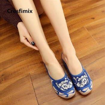 Cresfimix chaussures dosky pour femmes ženy roztomilý komfortné ploché sandál topánky lady retro modrá jar leto ploché topánky c2213
