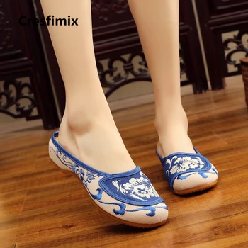 Cresfimix chaussures dosky pour femmes ženy roztomilý komfortné ploché sandál topánky lady retro modrá jar leto ploché topánky c2213