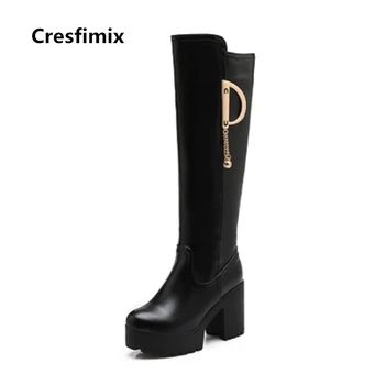 Cresfimix ženy móda nové štýlové kvalitné 10 cm dlhé topánky 2018 lady bežné pu kožené jeseň & zimné topánky botas a2310