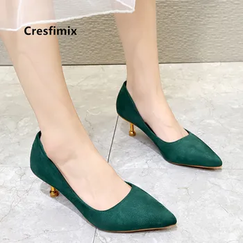 Cresfimix ženy módy sexy vysokokvalitné pošmyknúť na zelené vysoké podpätky dámy klasického office a päty topánky zapato černoch tacon a5752