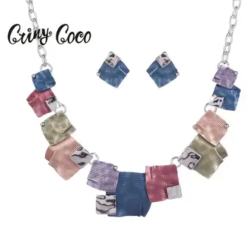 Cring Coco Smalt Módny Náhrdelník Strieborná Farba Jednoduché Geometrické Reťazca Choker Náhrdelníky Vyhlásenie Šperkov Prívesky pre Ženy