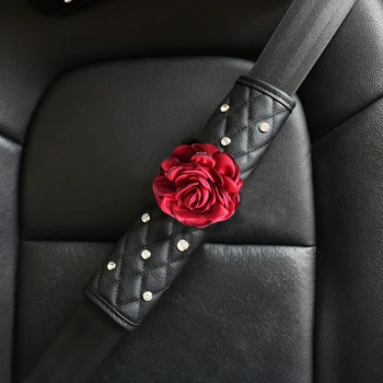 Crystal Red Rose Flower Auto ručnej brzdy Kryt Radiacej Páky Kryt Drahokamu Kožené Auto Auto Príslušenstvo pre Dievčatá