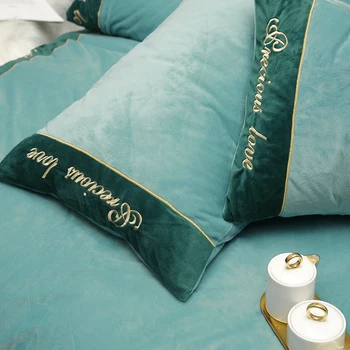 Crystal Velvet Vyšívané Welt posteľná bielizeň Sady 4 Kusov bytový Textil Deka titulnú obliečka na Vankúš Č Vnútorné Teple Lásky Série