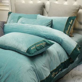 Crystal Velvet Vyšívané Welt posteľná bielizeň Sady 4 Kusov bytový Textil Deka titulnú obliečka na Vankúš Č Vnútorné Teple Lásky Série