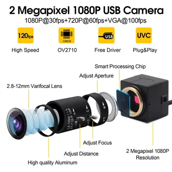 CS Vrifocus USB Bezpečnostná kamera 2MP 1920*1080 2.8-12 mm varifokálny objektív CMOS OV2710 kamerový CCTV Kamery