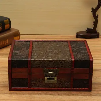 CSS Veľké Dekoratívne Trinket Šperky Zámok Ručné Vinobranie Drevený Skladovanie Darčekovej krabičke