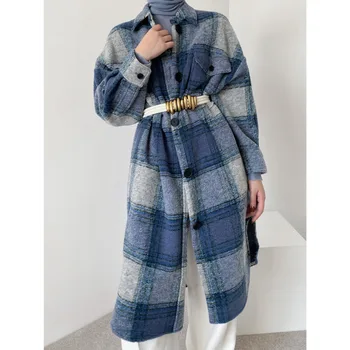 CTRLLOCK Vintage Koberčeky Dlhá Vlna Zmes Coats Ženy Singel svojim Rovno Voľné Hrubé Vlnené Tričko Coats Outwear Zime roku 2020