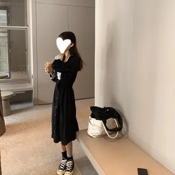 Cudzie Kitty kórejský Retro Black Style francúzsky Elegantné, Ženské 2020 Patchwork Čerstvé Pás-Riadený Čipky tvaru Tenké Šaty