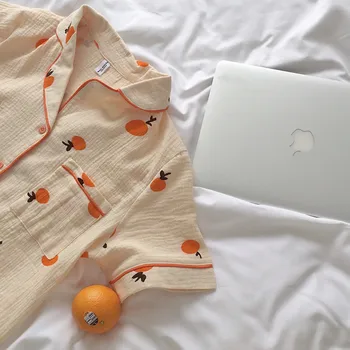 Cudzie Kitty Mäkké Ženy Pyžamo 2020 Nové Ovocie Tlač Pijama Mujer Dvoch-dielny Oblek Letné Krátke Nohavice Obleky Voľné Bavlna Sleepwear