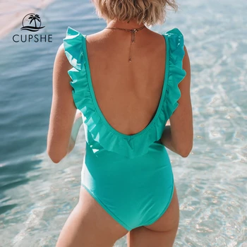 CUPSHE Army Zelená Prehrabať jednodielne Plavky Ženy tvaru Falbala Pevné Monokiny 2021 Dievča Pláži Obyčajný plavky Plavky