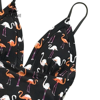 CUPSHE Black Flamingo Tlač Vrhať jednodielne Plavky Ženy Backless Sexy Pláž, Kúpanie Vyhovuje 2021 Dievča Boho Plavky