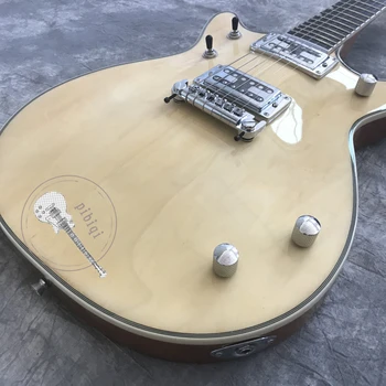 Custom shop vlastné elektrické gitary, nový model 2019, prírodné drevo, farby, laky, biela hardvér, vlastný tvar a logo.