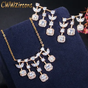 CWWZircons Najvyššej Kvality Cubic Zirconia Leaf Drop 585 Zlatej Farbe s Príveskom, Náhrdelník a Náušnice Trendy Ženy Šperky Sady T377