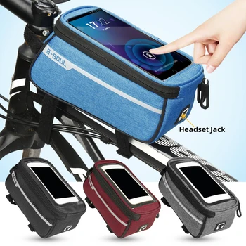Cyklistické tašky Cyklistické Príslušenstvo Nepremokavé Dotykový Displej MTB Rám Predné Trubice Skladovanie Mountain Road Bike Taška pre 5.0 inch Phone