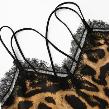 Daeyard Hodváb dámske Pyžamo 2019 Lete Nové Pijama Leopard Sexy spodnú Bielizeň Cami A Šortky Nastaviť S Čipkou Trim Sleepwear oblečenie pre voľný čas