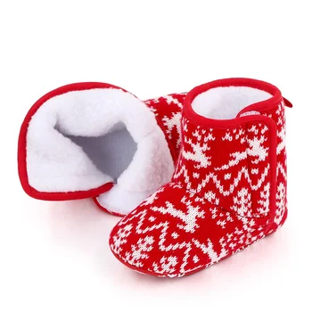 DALEMOXU Detské Zimné Topánky Prvý Chodci Vianočné Dojčatá Teplé Dievča Topánky Batoľa Novorodenca Plazenie Topánky na Jeseň Červená Prewalker