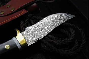 Damask vonkajšie záchranu rovný nôž s blízko-v obrannej taktiky rovný nôž north American lovecký nôž + kožené puzdro
