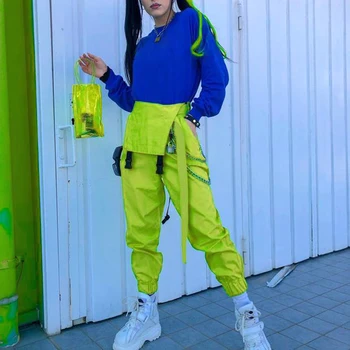 Darlingaga Streetwear neon zelená lete jumpsuit romper ženy trakmi reťazca elastický pás neon kombinézach 2020 módne playsuit