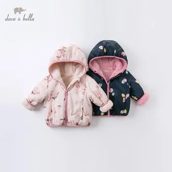 DB4258-G dave bella zimné baby dievčatá módne kvetinový zips vrecká kabát s kapucňou deti roztomilý topy dieťa batoľa vrchné oblečenie