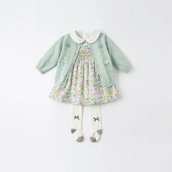 DBZ17116 dave bella jar baby girl je roztomilý kvetinový tlač šaty deti fashion party šaty deti detská lolita oblečenie