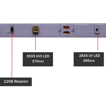DC12V 5V LED Ultrafialové Baktericídny Lampa Pásy 2835 SMD UVC+UV 270nm+395nm UV270nm+395nm svetlo Pásky