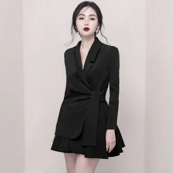 DEAT 2021 nové jarné a letné módy ženy Office Lady šaty s drážkou vysoký pás sexy žena mini šaty WF11303L