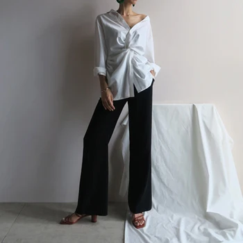 DEAT 2021 nové jarné módne ženy oblečenie Nepravidelné V Vedú Tričko Jarné Oblečenie asymetrické kórejský dievčenské tričko WD75300L