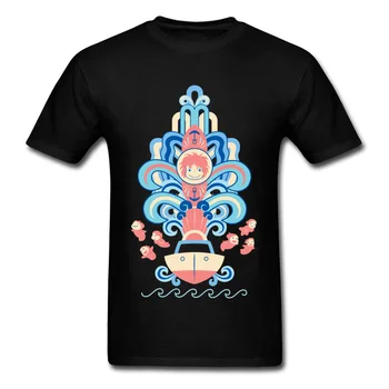 Deco pri Mori T Shirt Ponyo Na Útese T-shirt Mužov Japonskom Anime Topy Elegantné Cartoon Tee Letné Bavlnené Oblečenie Čierna