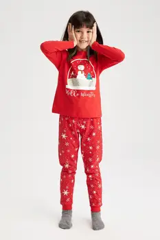 DeFacto Zimné Dievča oblečenie pre voľný čas Dievča Vytlačené Pyžamo Vyhovovali Pyžamá Sleepwear Domov-oblek Pohodlné Novej Sezóny-R5467A620WN