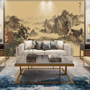 Dekoratívne tapety Čínsky štýl, výtvarná koncepcia abstraktných atrament scéna obývacia izba pozadí na stenu