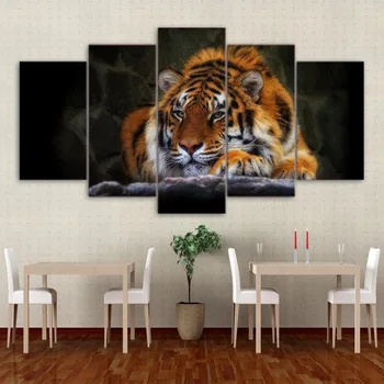 Dekorácie Plagáty fotografie Na Plátno na Stenu článok 5 Panel Zvierat Tiger Modulárnych Domov Rámci Obývacej Izby HD Tlač Moderného Maliarstva
