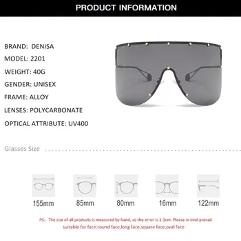 DENISA Módne Nadrozmerné Okuliare Pre Ženy 2019 Značky Dizajnér bez obrúčok Veľké slnečné Okuliare Jeden Objektív Okuliare Odtiene Pre Ženy G2201