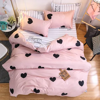 Denisroom ružové srdce posteľná bielizeň nastaviť kryt roztomilý posteľná bielizeň perinu queen size nordic posteľ SE41#