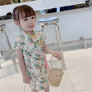 Deti, Dievčatá Šaty Kvetinový Baby Girl Dress Deti Čínskej Tradičnej Cheongsam Kostým Pre Dieťa Dievčatá Oblečenie