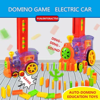 Deti Elektrický Vlak Domino, Hračky pre Deti, Ružové a Modré Červené Auto Juguetes Vozidla Vzdelávacie Hra s Dominos Bloky