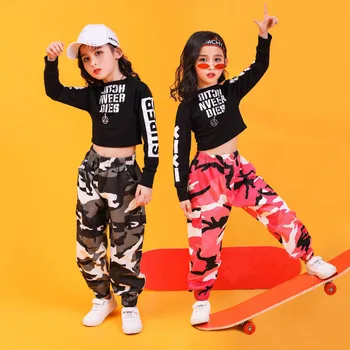 Deti Hip Hop Oblečenie Mikina Top Crop Tričko Kamufláž Bežné Nohavice pre Dievča Tanečných Kostýmov, Spoločenský Tanec Oblečenie Nosiť