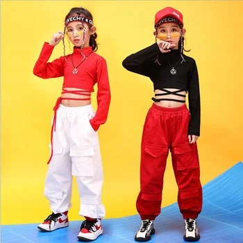 Deti Hip Hop Oblečenie Červená čierna Mikina Topy Plodín Bežné Nohavice pre Dievča Jazz Tanečných Kostýmov, Spoločenský Tanec Oblečenie Nosiť
