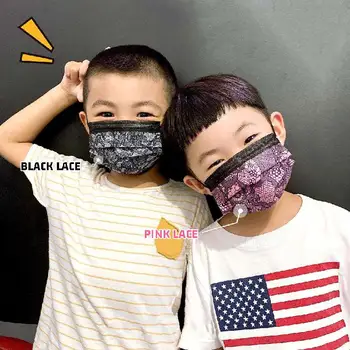 Deti Jednorazové Čipky Úst Maska 3 Vrstva Filter Non Textílií Maska Vytlačené Ružová Modrá Čierna Biela Cosplay Detí Baby pleťové Masky