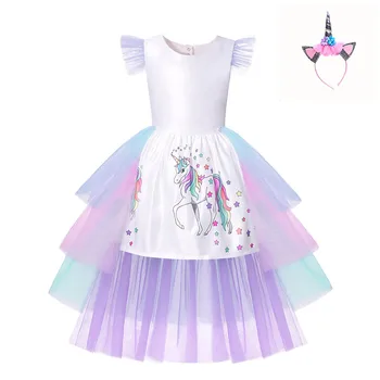 Deti Jednorožec Narodeninovej Party Oblečenie Jednorožec Šaty Dievča Rainbow Vrstvený Frocks Lietania Rukávy Batoľa Princezná Cosplay Kostýmy