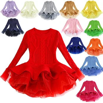 Deti Jeseň Sveter ŠATY 2020 Zimné Dlhý Rukáv Princezná narodeninovej party šaty 15 farieb Svadobné Šaty dovolenku oblečenie