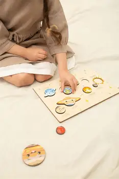 Deti Montessori Drevené Hračky Solárneho Systému Paintable Drevené Puzzle Skladačka IQ Hry Vzdelávacích Kreatívne Hračky pre Deti Planét Vedy