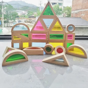 Deti Montessori Drevené Hračky Zmyslové Rainbow Blokov Pevnej Gumy, Dreva Stohovanie Akryl Buliding Bloky Kreatívne Vzdelávacie Hračky