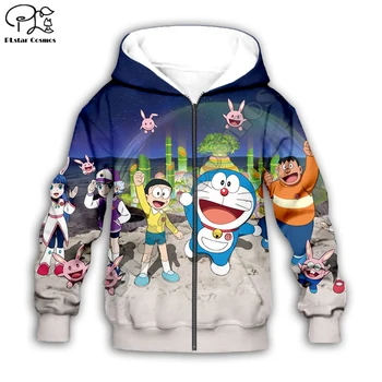 Deti Nastaviť Doraemon 3d Hoodies rodiny vyhovovali tričko na zips Pulóver Dieťa Vyhovovali Anime Nobita Nobi Mikina Tepláková súprava/nohavice šortky 17