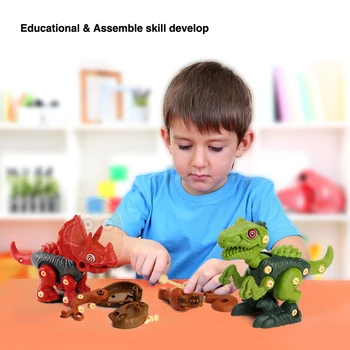 Deti Vŕtať Hračka DIY 3D Puzzle Dinosaury Hračka Plastové Zmontované Bloky Hra Elektrické Skrutka Matica Zvierat Stanovené Vzdelávacie Hračky Pre Dieťa