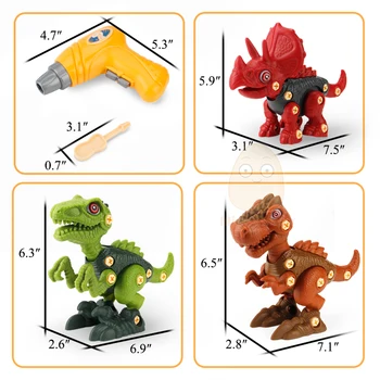 Deti Vŕtať Hračka DIY 3D Puzzle Dinosaury Hračka Plastové Zmontované Bloky Hra Elektrické Skrutka Matica Zvierat Stanovené Vzdelávacie Hračky Pre Dieťa