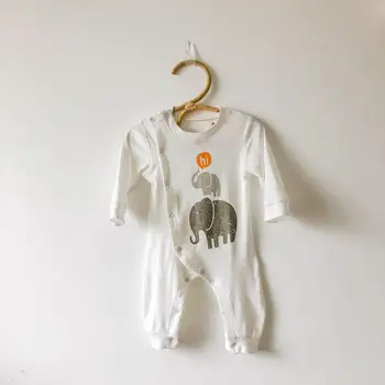 Detská Baby Boy Remienky Krásne Modrý Slon Vytlačené Dlhý Rukáv Jeseň Onesies Strane Modulu Jumpsuit Sleepwear a Playwear