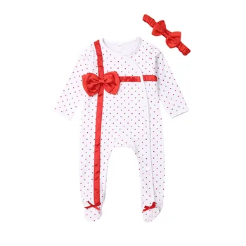 Detská Baby Girl Vianočný Darček Romper Jumpsuit Bavlna Bodky Tlač Dlhý Rukáv Oblečenie 0-12M