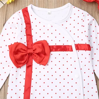 Detská Baby Girl Vianočný Darček Romper Jumpsuit Bavlna Bodky Tlač Dlhý Rukáv Oblečenie 0-12M