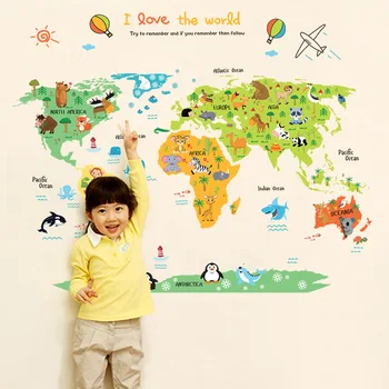 Detské izby, spálne, škôlka dekoratívne nášivka vymeniteľné mape sveta samolepky na stenu pre deti nástennú maľbu, tapety domova